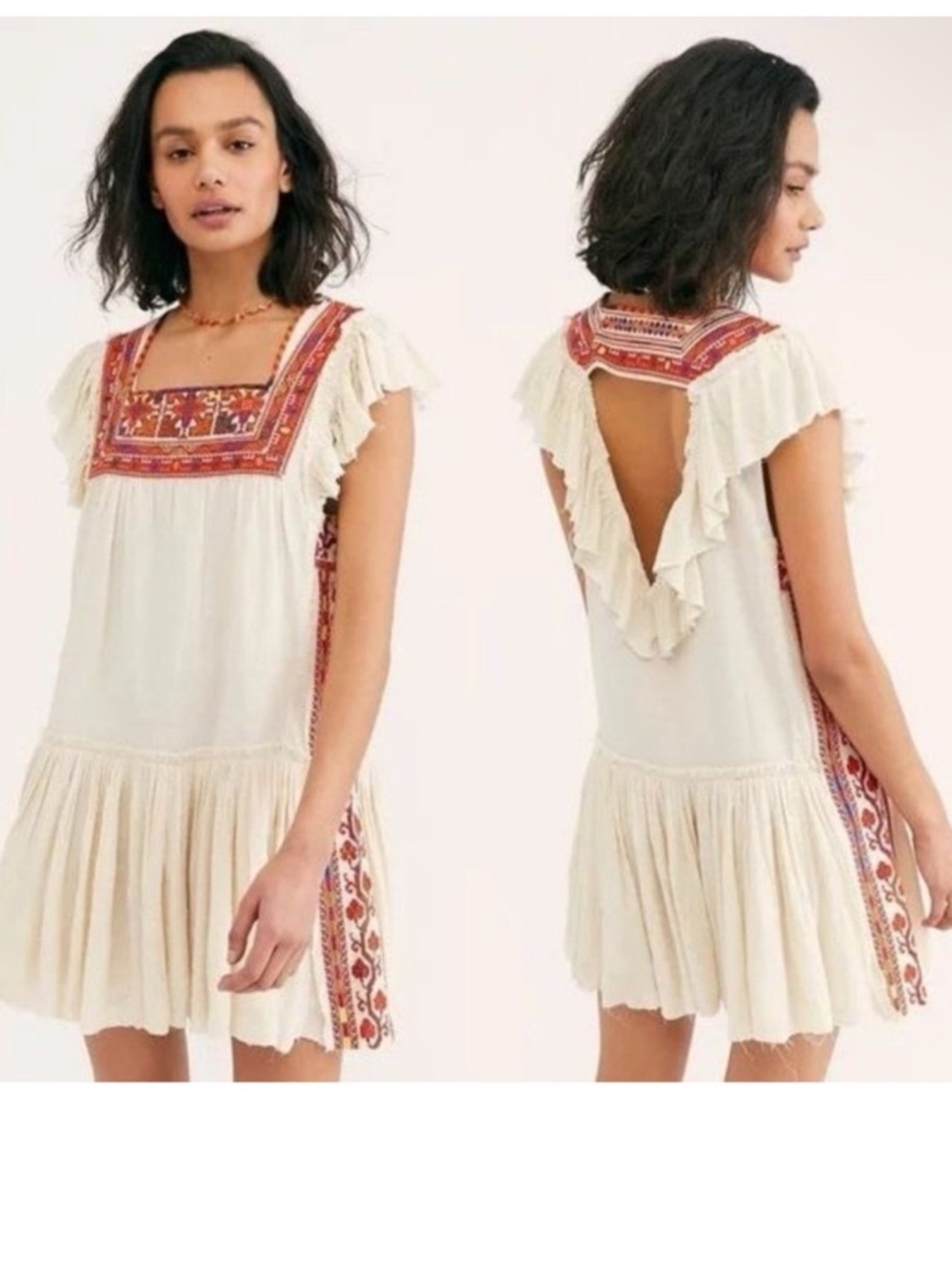 Free People Small Day Glow Embroidered Mini Dress GUC Frayed Festival
